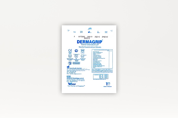 DERMAGRIP Nitrile Extended Cuff, sterile, Pouch